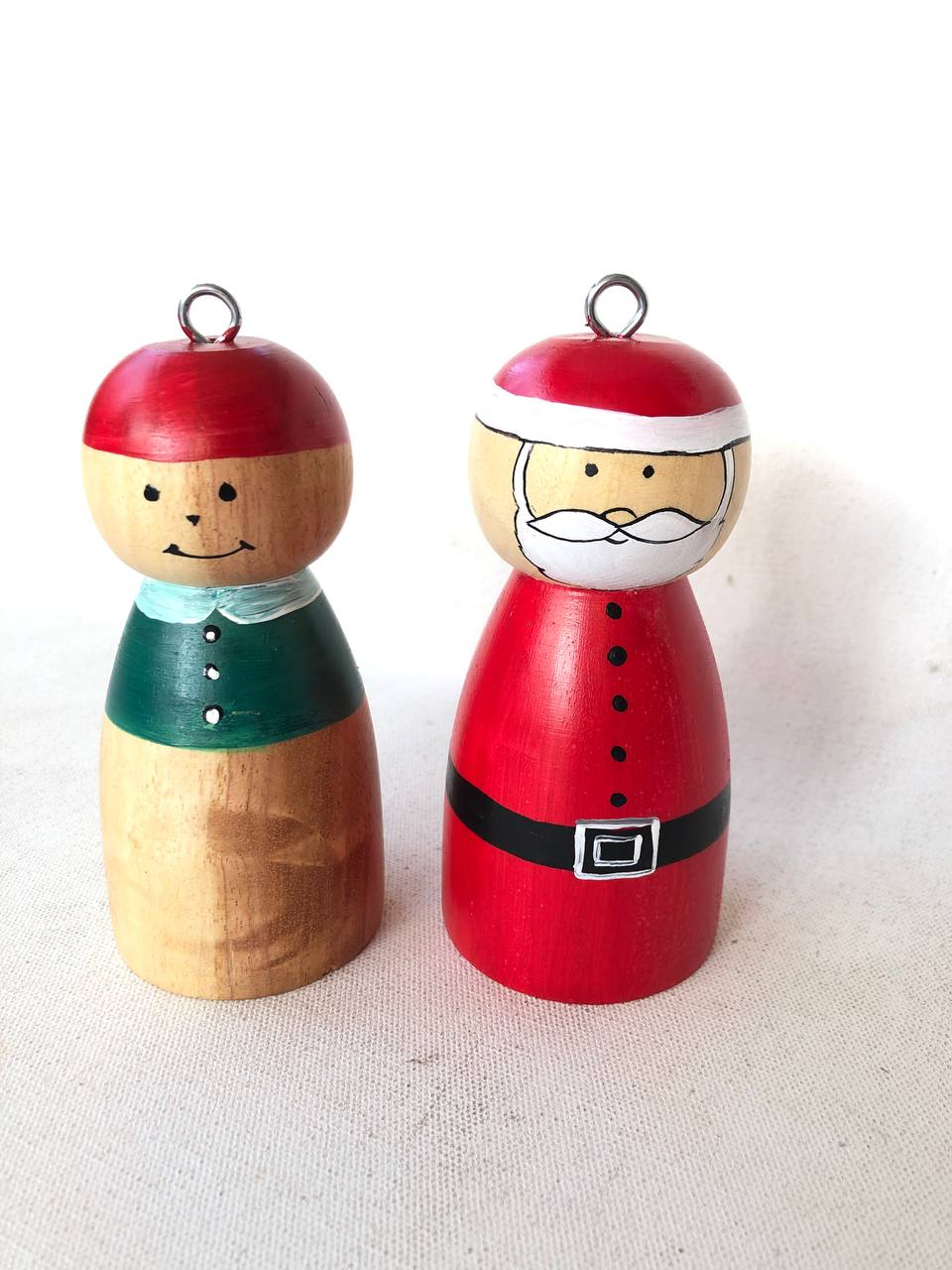 Hand turned Elf and Santa Set