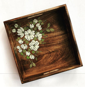 White cosmos floral tray square