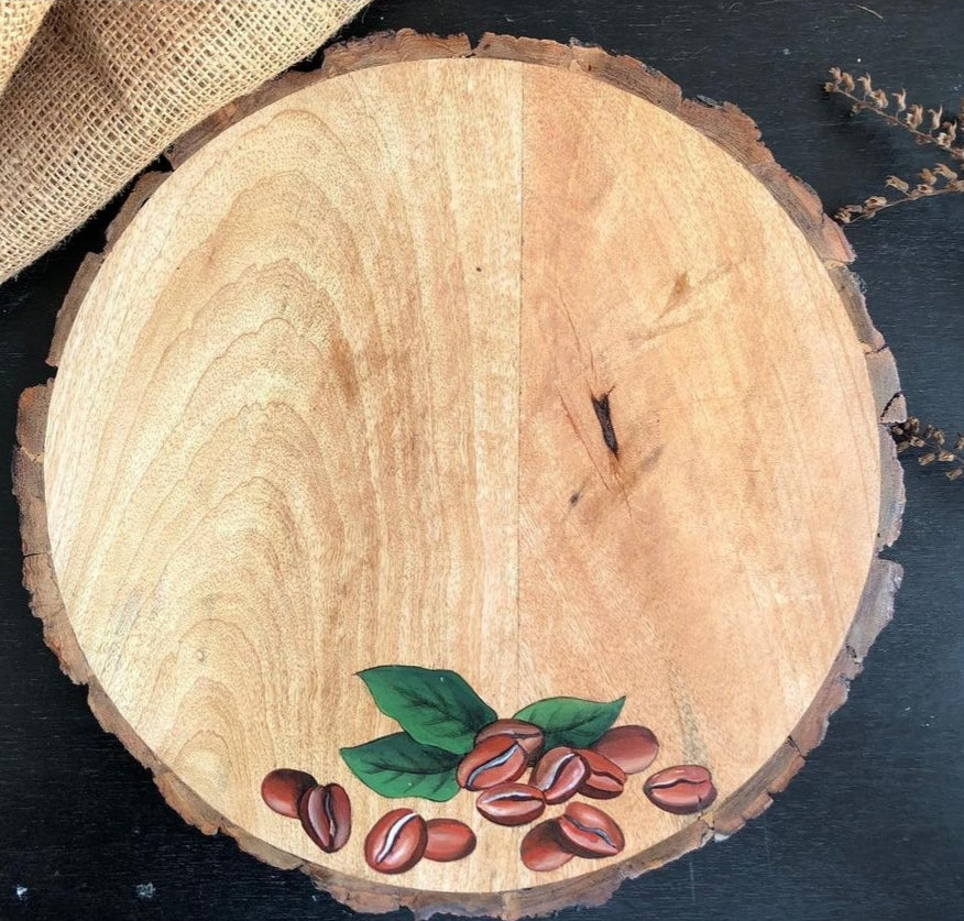 13" Coffee beans Round Bark Platter