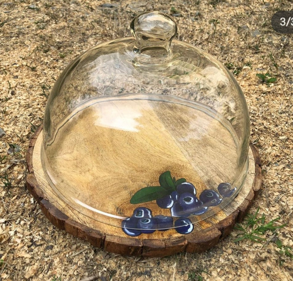 10" Bark Platter with glass Cloche