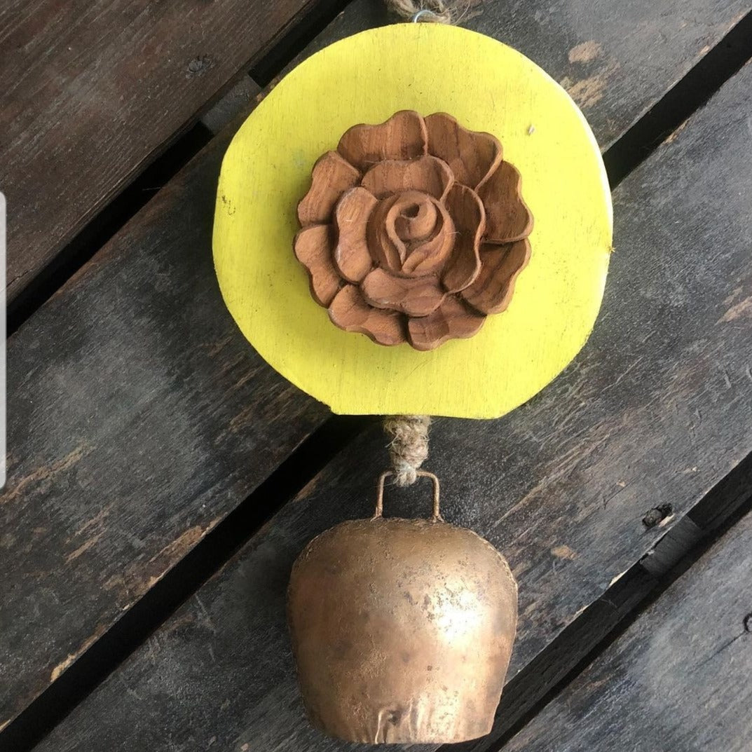 Carved  wood rose on Yellow log