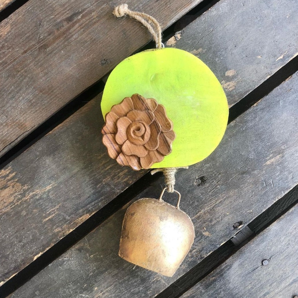 Carved  wood rose on Lime green log