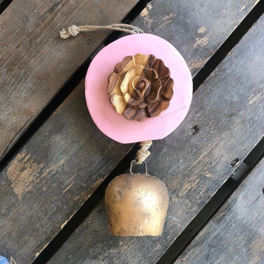 Carved  wood rose on Pink log