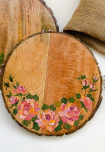 13" Roses Round Platter with Bark