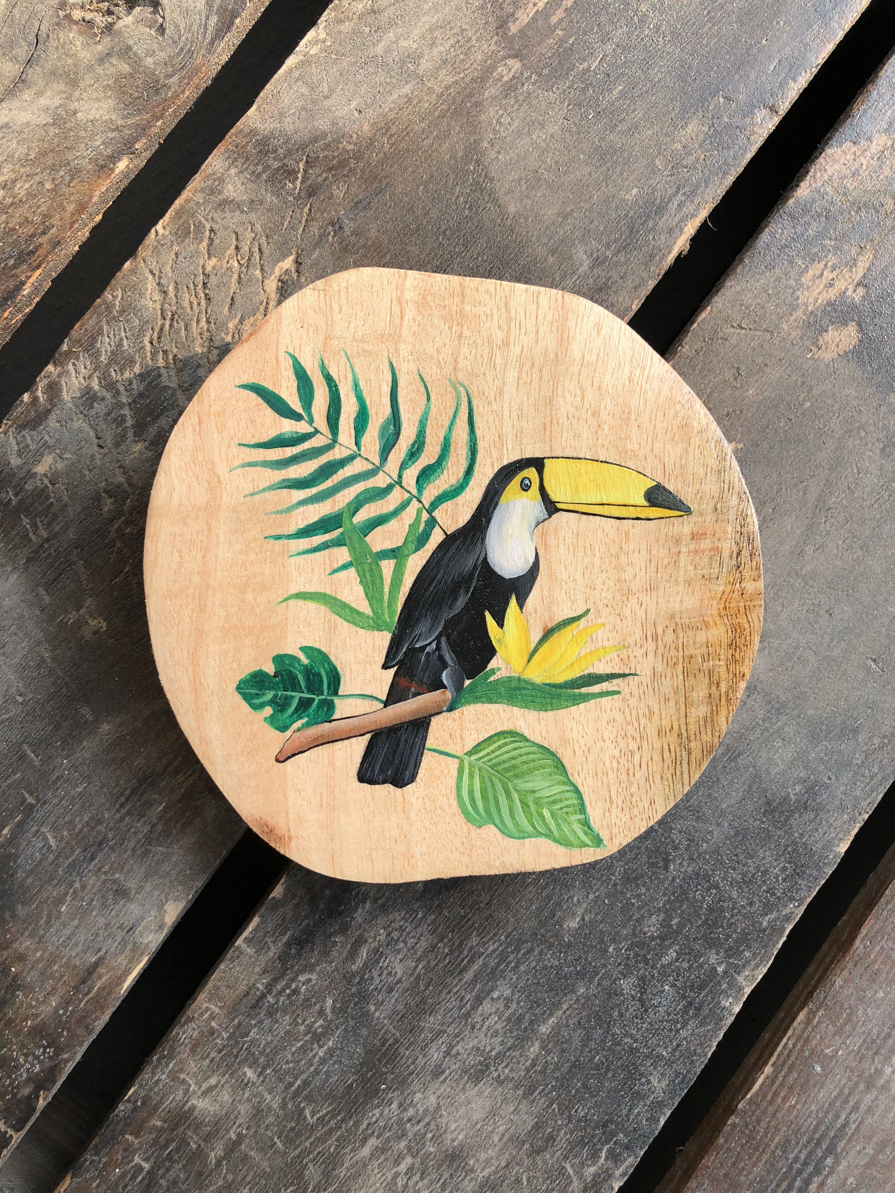 Toucan with yellow flower log- Tropical