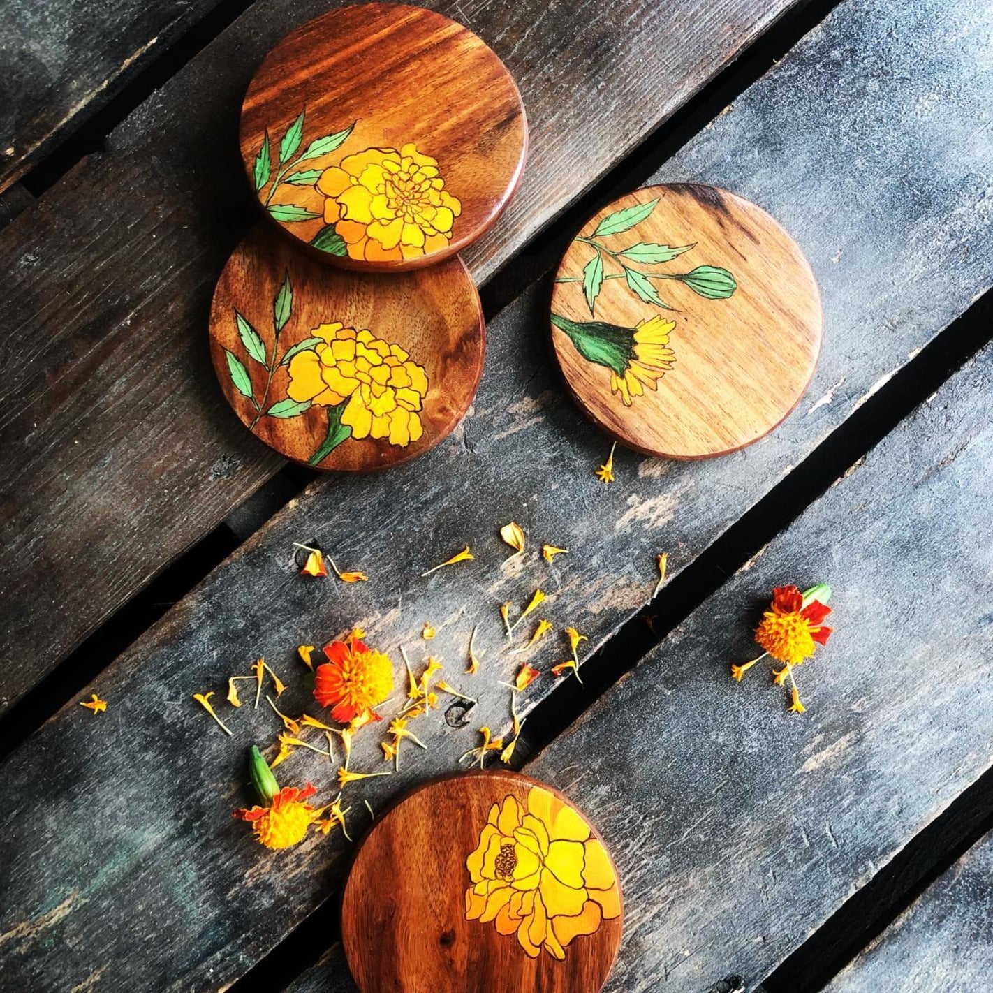 Marigolds(Set of 4 coasters)