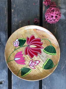 Pichwai Lotus designer wood plate D1 8"