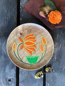 Pichwai Lotus designer wood plate D2