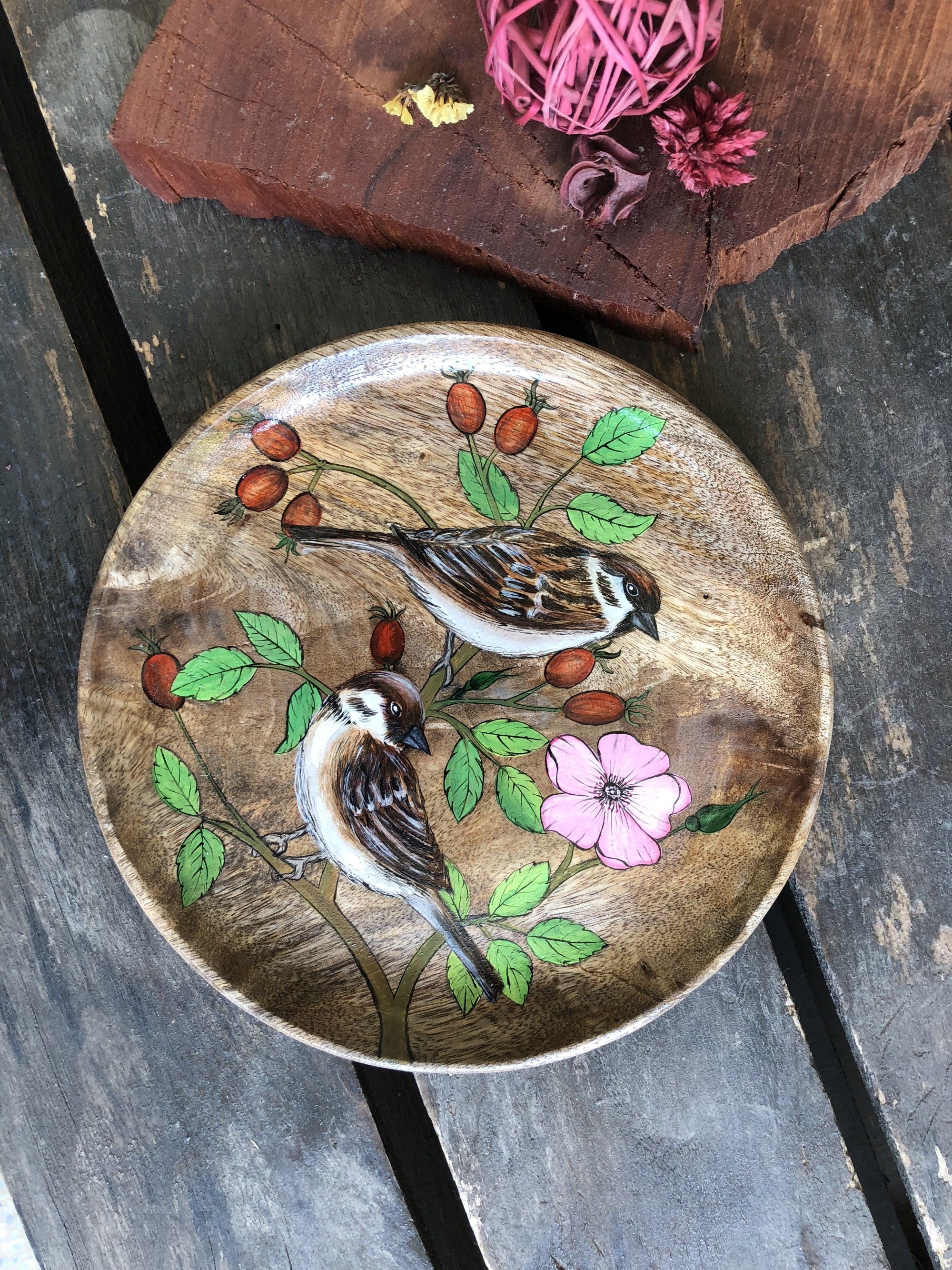 Guraiya/sparrow designer wood plate D2