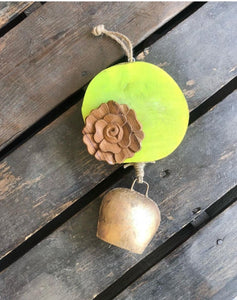 Carved  wood rose on Lime green log