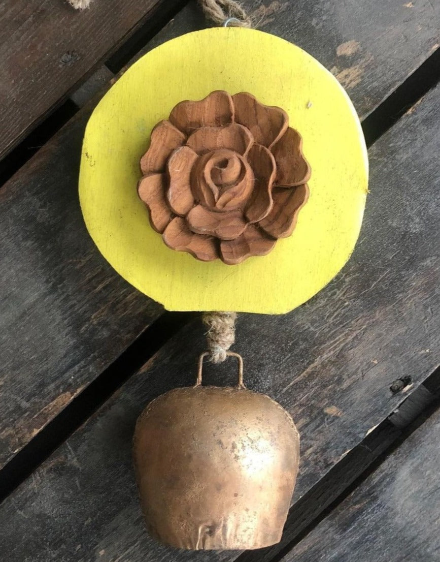 Carved  wood rose on Yellow log