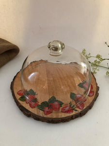 10" Strawberry Bark Platter with Glass Cloche