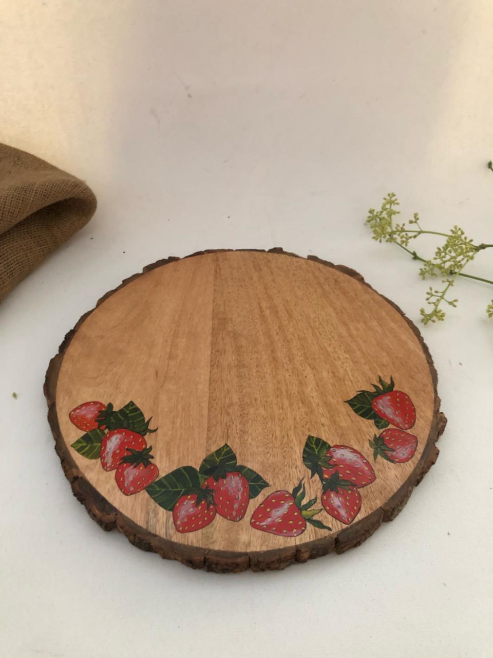 10" Strawberry Bark Platter with Glass Cloche