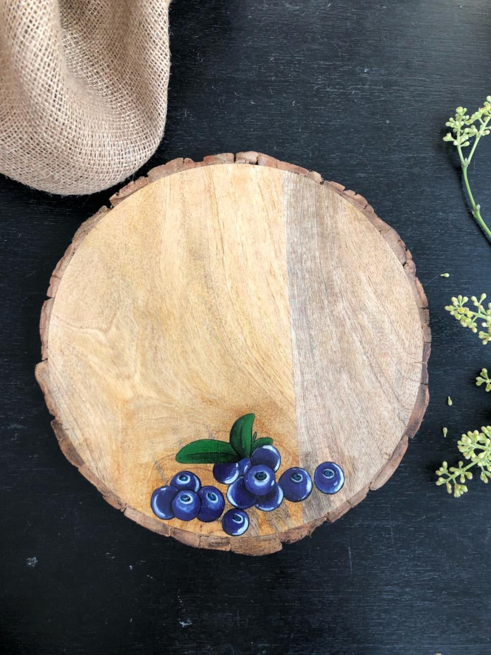 13" Blueberries Round Bark Platter