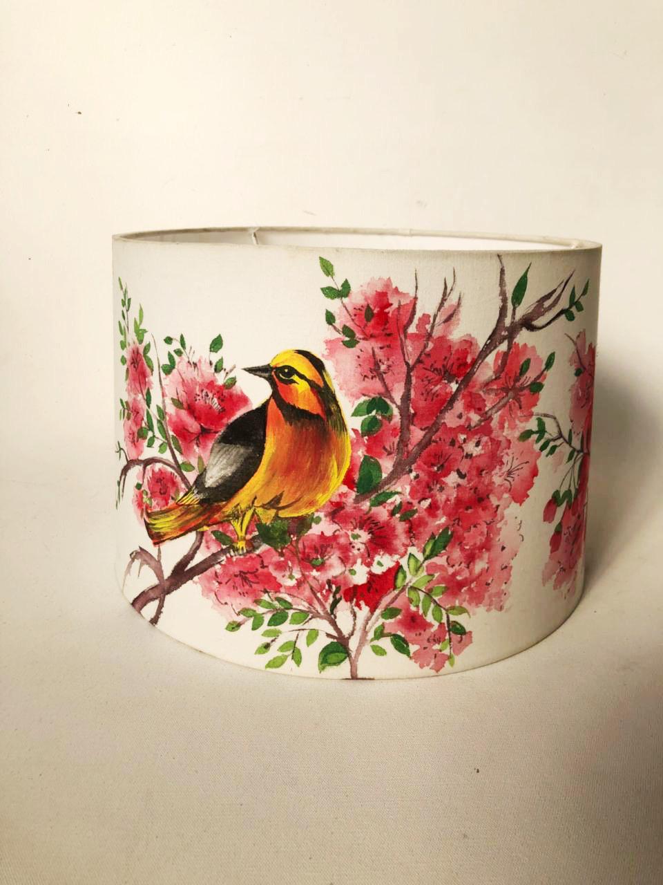 Bird and Florals Painted Lampshade