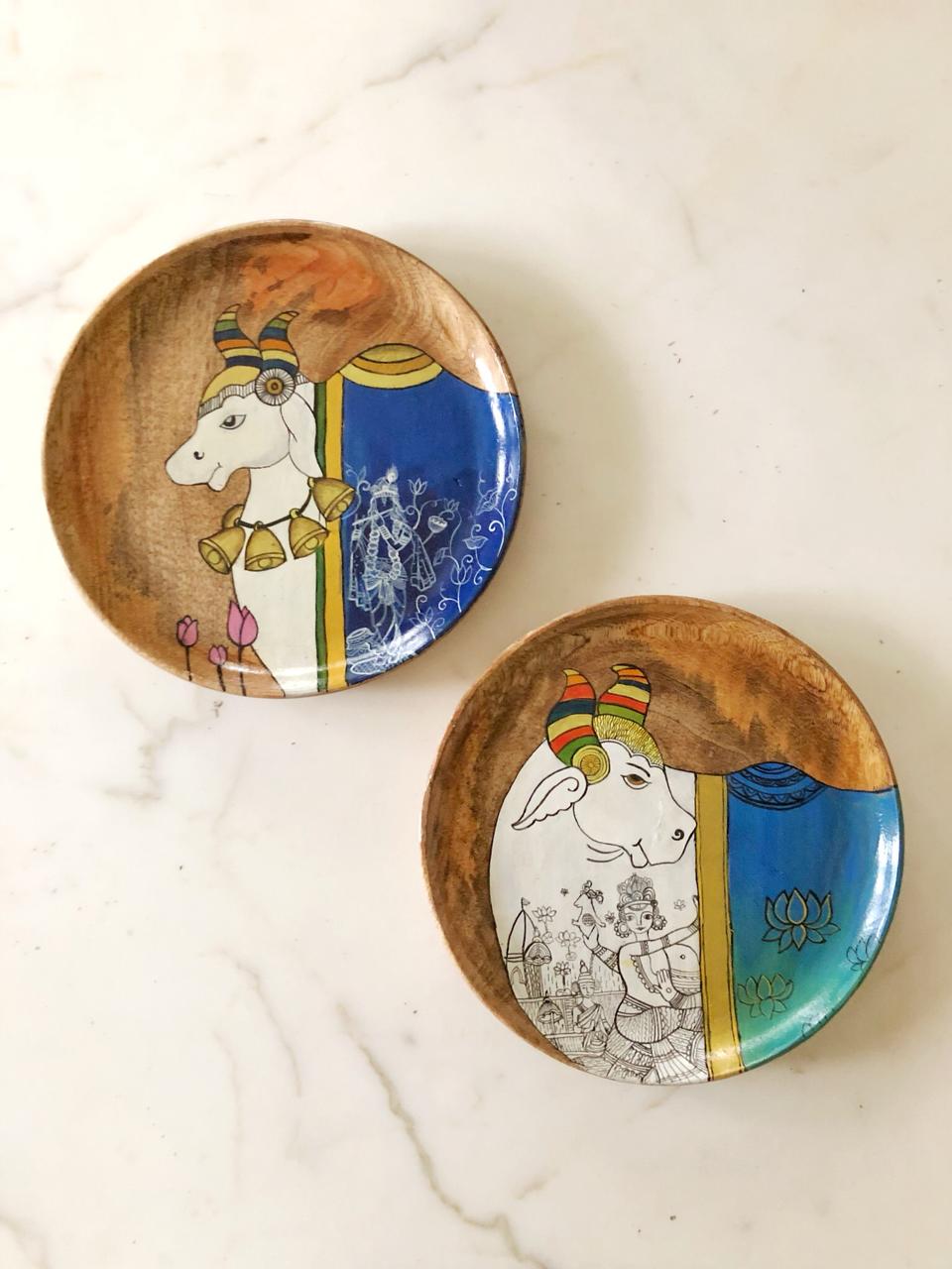 Krishna's Cow Wall Plate Set of 2