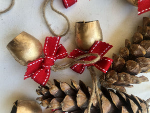 2" Metal Bells with red stitched edge bow