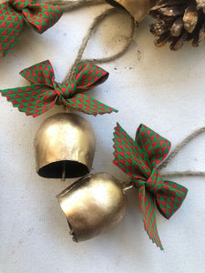 2" metal bells in woven bow