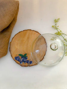 10" Bark Platter with glass Cloche