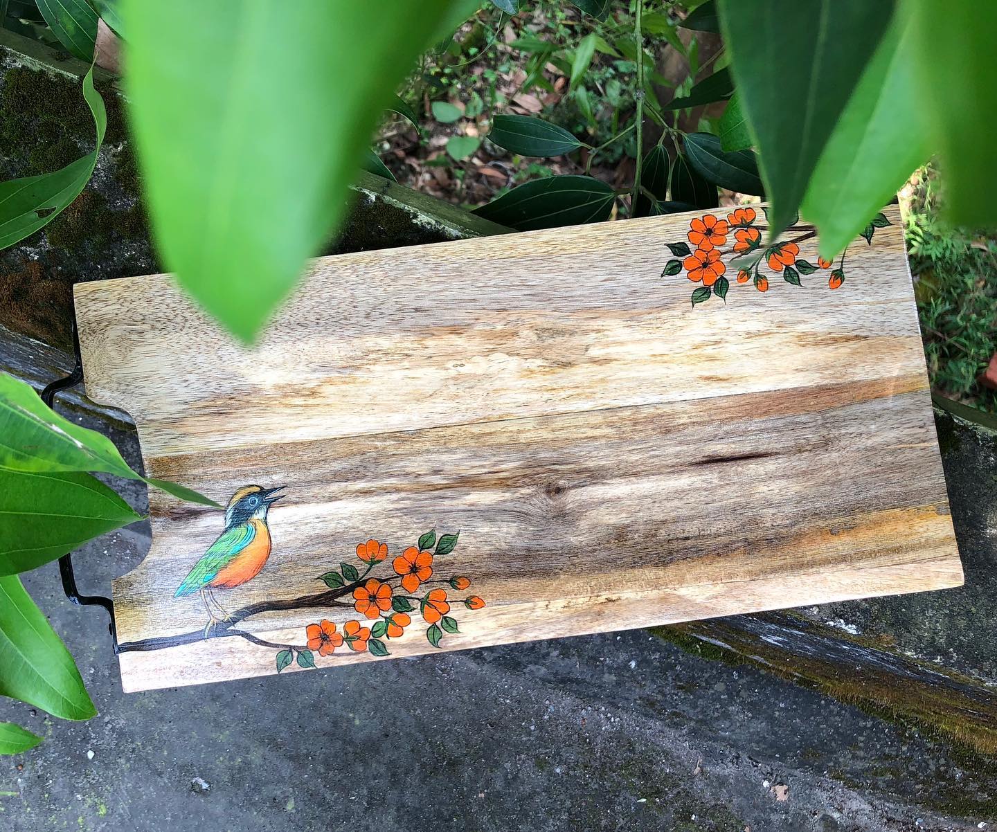 Green and Orange bird platter 16" x 8"